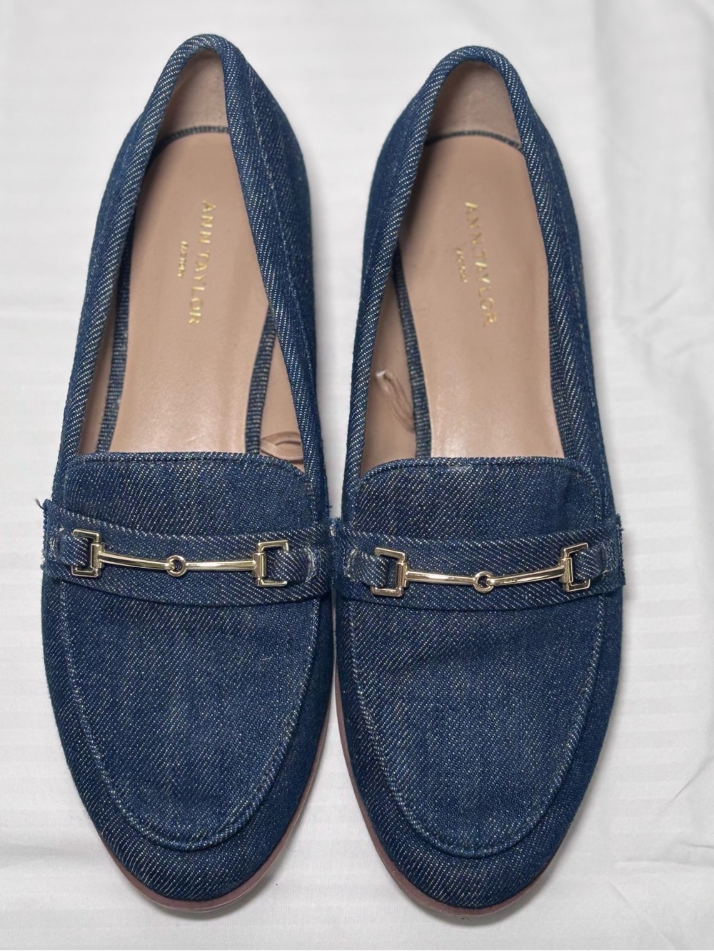 Ann Taylor Denim Loafers with Gold Horsebit Detail